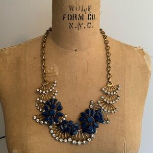 $168 J. Crew necklace gold blue clear crystal rhinestone chain so pretty